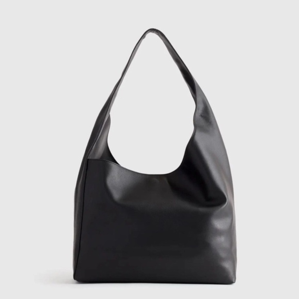 Quince Slouchy Leather Shoulder Bag in Black